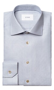 Eton Beige Blue Semi Solid Signature Twill Shirt Overhemd