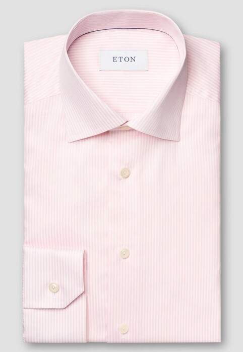 Eton Bengal Stripe Fine Twill Cotton Shirt Pink