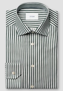 Eton Bengal Stripe Organic Cotton Signature Twill Shirt Dark Green