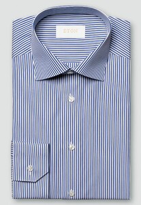 Eton Bengal Stripe Organic Supima Cotton Elevated Poplin Shirt Navy