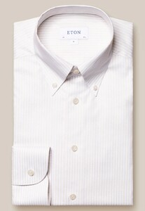 Eton Bengal Stripe Oxford Button Down Organic Cotton Overhemd Licht Bruin