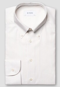 Eton Bengal Stripe Signature Oxford Basketweave Texture Shirt Beige