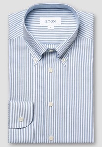 Eton Bengal Stripe Signature Oxford Basketweave Texture Shirt Blue
