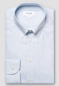 Eton Bengal Stripe Signature Oxford Basketweave Texture Shirt Light Blue