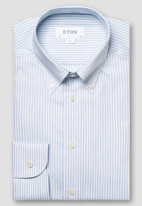 Eton Bengal Stripe Signature Oxford Basketweave Texture Shirt Light Blue
