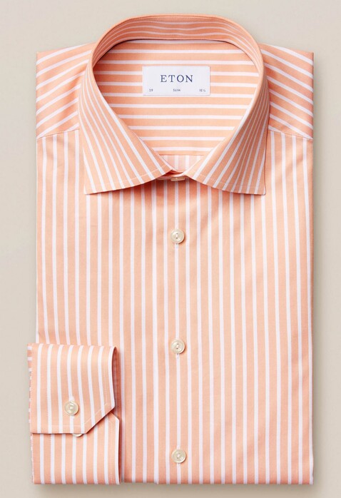 Eton Bengal Stripe Signature Twill Overhemd Licht Oranje Melange