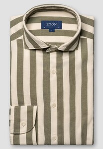 Eton Bengal Striped Casual Twill Matt Buttons Shirt Dark Green