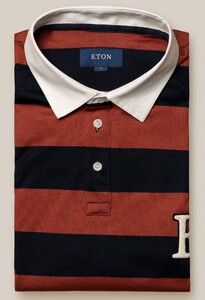 Eton Block Striped Filo di Scozia Rugby Shirt Piqué Organic Cotton Polo Rood
