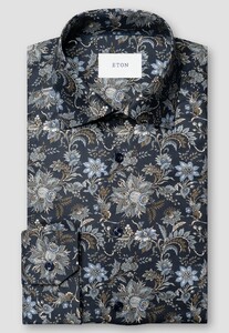 Eton Bold Allover Floral Pattern Signature Twill Overhemd Blauw-Multi