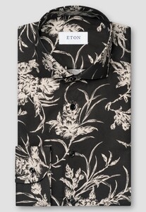 Eton Bold Flower Design Signature Twill Shirt Black