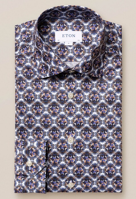 Eton Bold Medallion Pattern Overhemd Blauw-Paars
