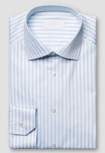 Eton Bold Stripe Organic Cotton Satin Weave Cutaway Collar Shirt Light Blue