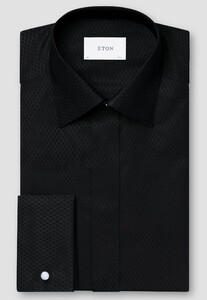 Eton Brocade Diamond Pattern Evening Jacquard French Cuff Shirt Black