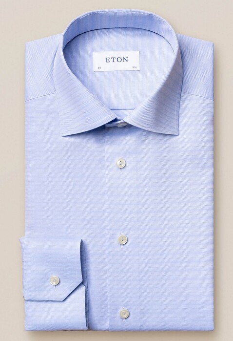 Eton Brocade Faux Uni Overhemd Licht Blauw