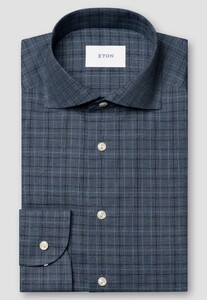 Eton Brushed Cotton Signature Flanel Multi Check Pattern Overhemd Donker Blauw