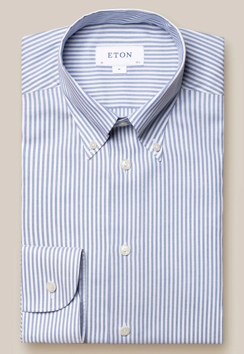 Eton Button Down Bengal Stripe Organic Oxford Cotton Shirt Blue