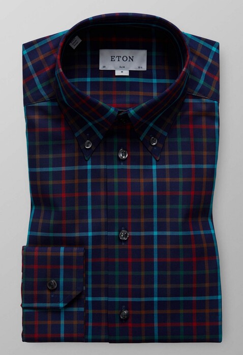 Eton Button Down Check Overhemd Blauw-Rood