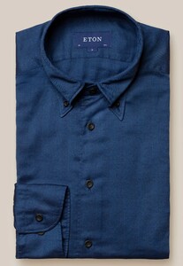 Eton Button Down Herringbone Lightweight Flanel Overhemd Donker Blauw