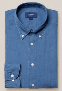 Eton Button Down Lightweight Denim Overhemd Blauw