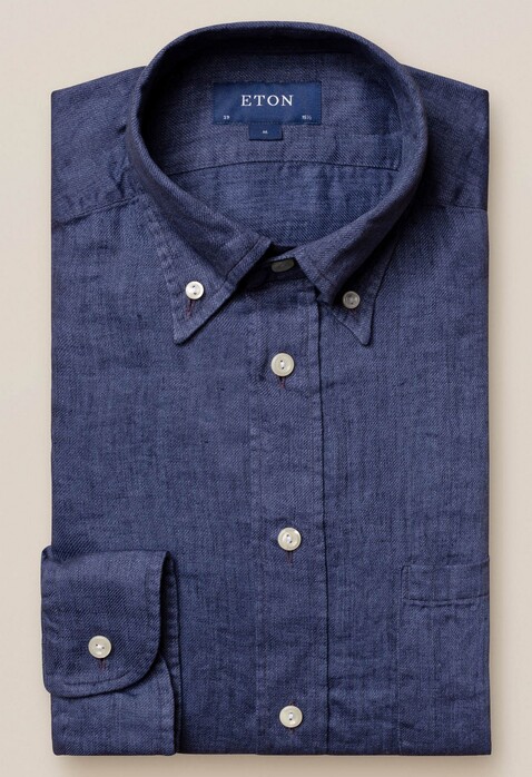 Eton Button Down Linen Shirt Dark Blue Extra Melange