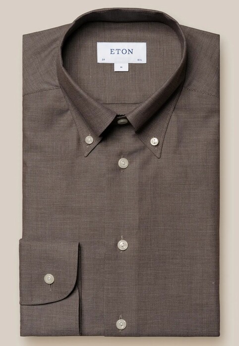 Eton Button Down Micro Dot Melangé Oxford Shirt Brown