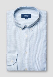 Eton Button Down Soft Royal Oxford Classic Stripe Chest Pocket Shirt Light Blue