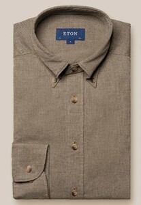 Eton Button Down Uni Flannel Organic Cotton Shirt Brown