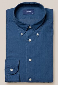 Eton Button Down Uni Lightweight Denim Shirt Mid Blue