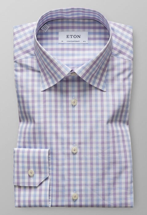 Eton Button Under Checked Poplin Overhemd Sky Blue