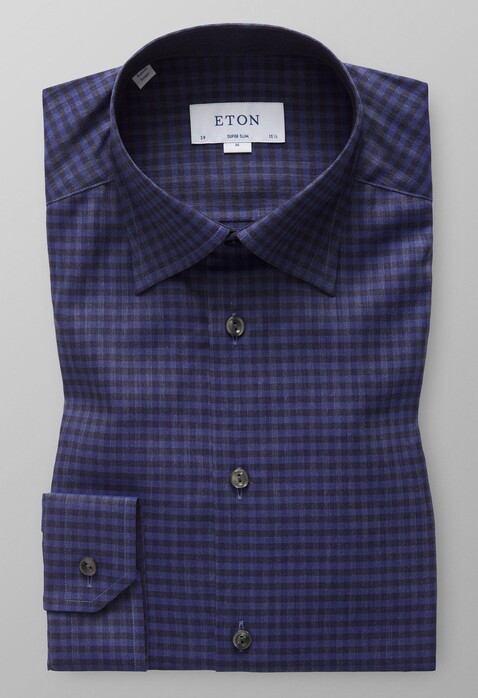 Eton Button Under Flannel Fine Twill Shirt Dark Evening Blue