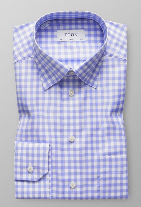 Eton Button Under Gingham Check Shirt Pastel Blue