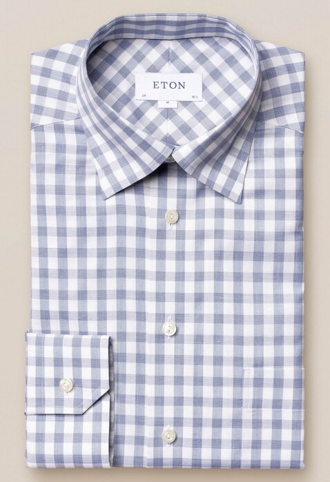 Eton Button Under Gingham Shirt Blue