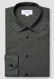 Eton Button Under Mini Check Flannel Shirt Dark Green