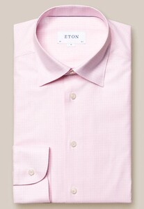 Eton Button Under Subtle Check Cotton Tencel Twill Stretch Overhemd Roze