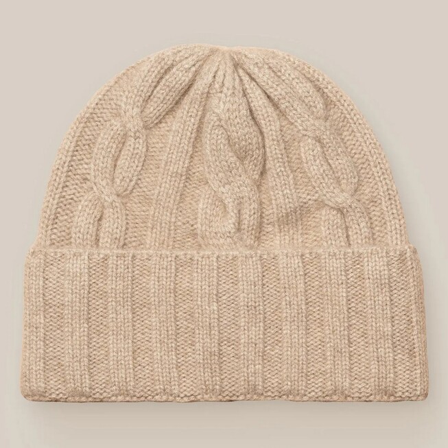 Eton Cable Knit Cashmere Beanie Cap / Beanie Beige