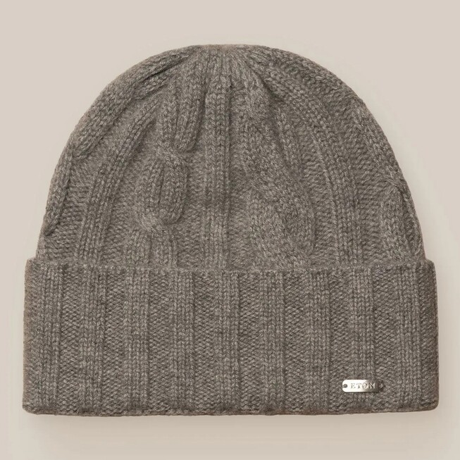 Eton Cable Knit Cashmere Beanie Cap / Beanie Grey