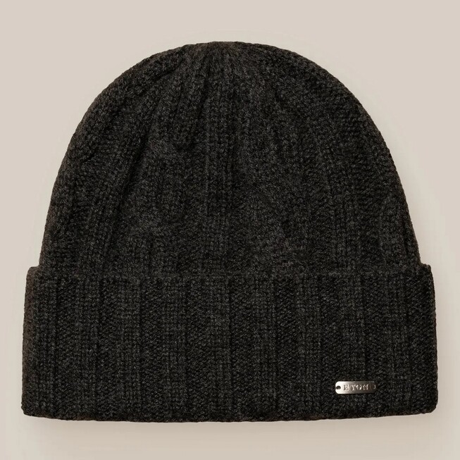 Eton Cable Knit Cashmere Beanie Muts Donker Grijs