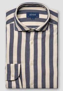 Eton Casual Twill Matt Buttons Wide Stripe Shirt Dark Evening Blue