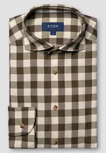 Eton Casual Twill Wide Check Matt Buttons Overhemd Donker Groen