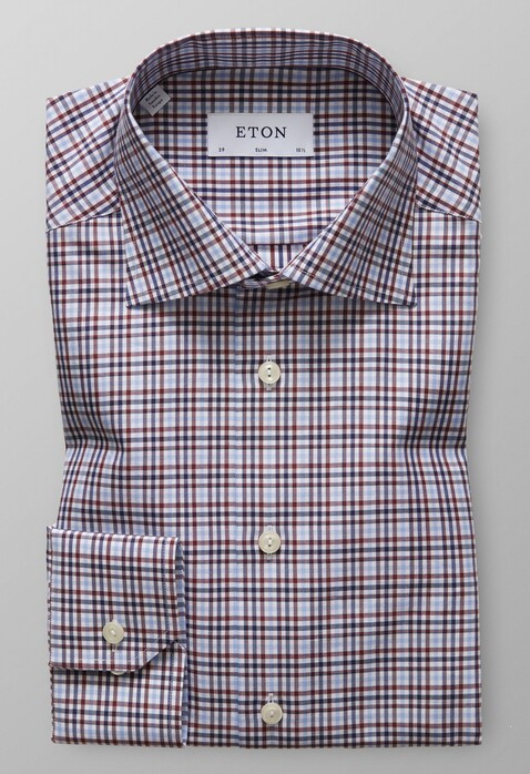 Eton Check Cotton Tencel Cutaway Overhemd Multicolor
