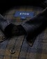 Eton Check Flannel Organic Cotton Button Down Shirt Navy-Green