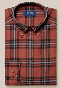 Eton Check Flannel Organic Cotton Button Down Shirt Red