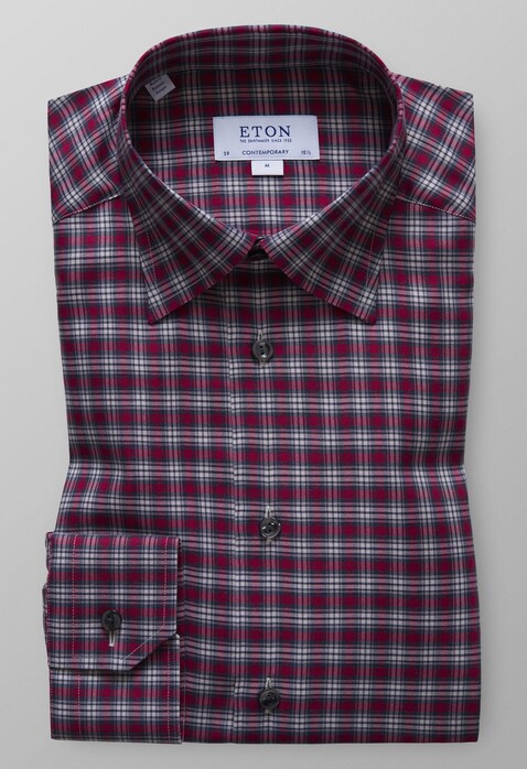 Eton Check Flannel Shirt Overhemd Roodroze