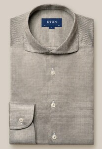 Eton Check Pattern King Knit Filo di Scozia Cotton Shirt Green