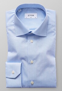 Eton Check Poplin Slim Overhemd Pastel Blauw