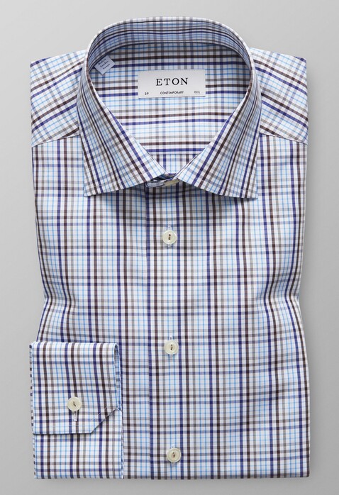 Eton Check Shirt Overhemd Diep Bruin