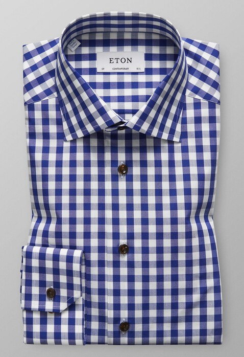 Eton Check Shirt Overhemd Donker Blauw