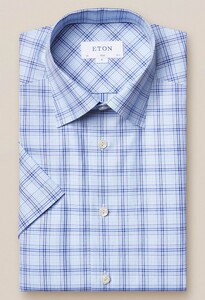 Eton Check Short Sleeve Overhemd Licht Blauw