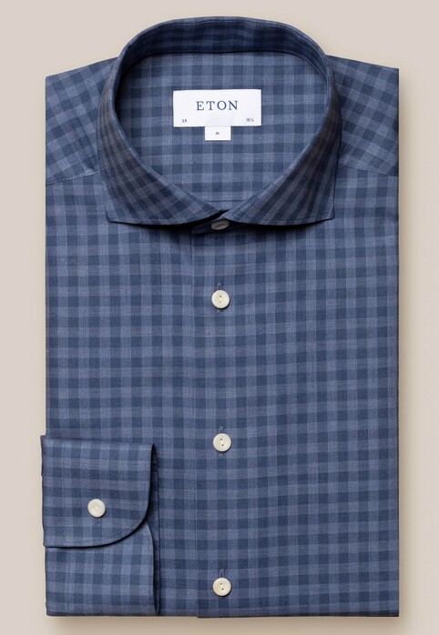 Eton Check Soft Royal Oxford Shirt Dark Evening Blue
