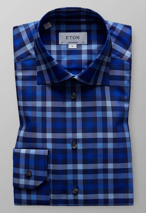 Eton Check Twill Overhemd Blauw